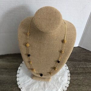 Vtg Trifari Gold and Black Beaded Necklace